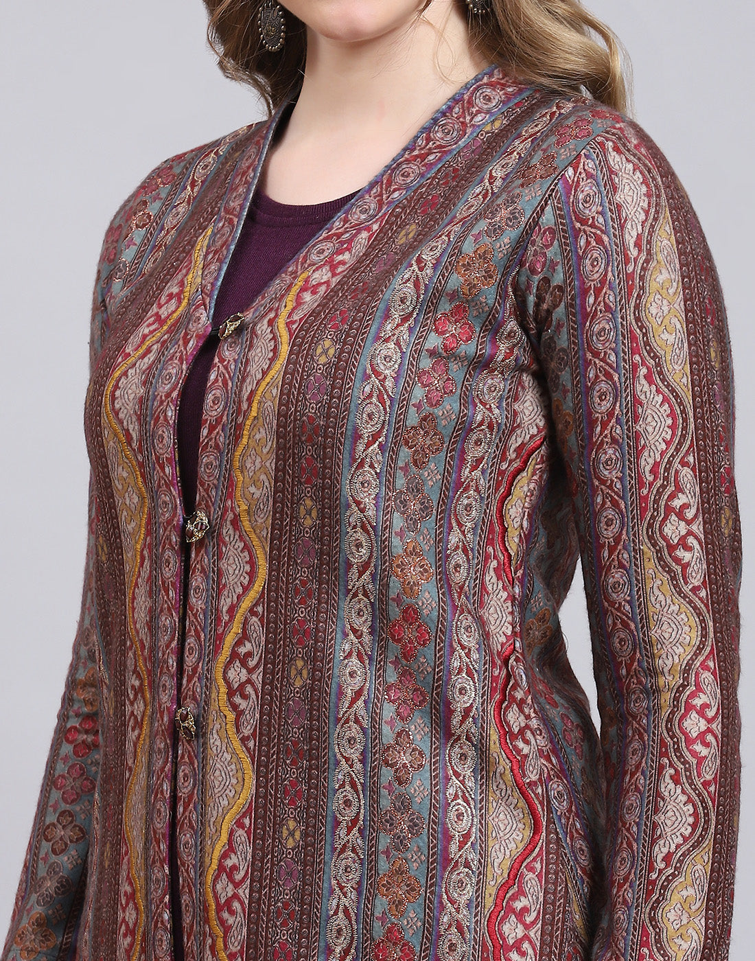 Women Purple Printed V Neck Full Sleeve Kurtis Set