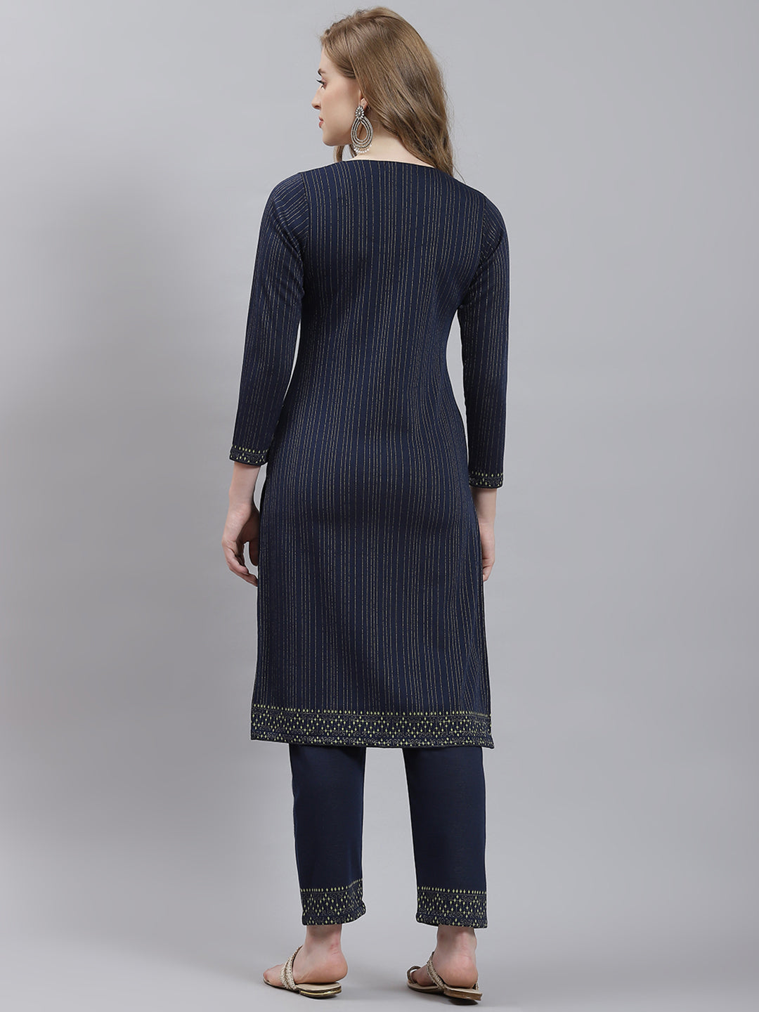 Women Navy Blue Self Kurti+Lower Set