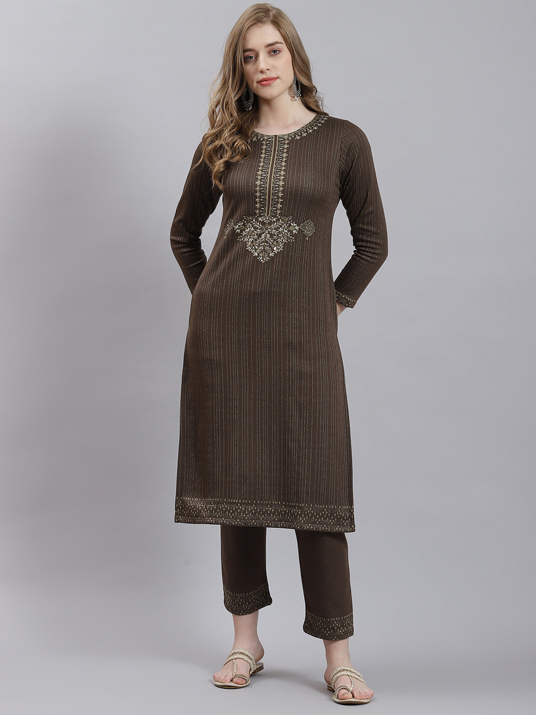 Women Beige Self Kurti+Lower Set