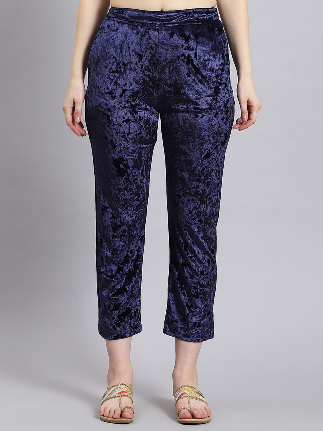 Women Navy Blue Solid Mock Collar Full Sleeve Kurtis Set