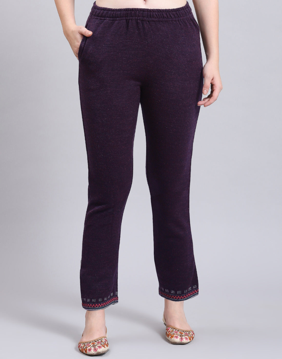 Women Purple Self Design Collar Full Sleeve Kurtis Set