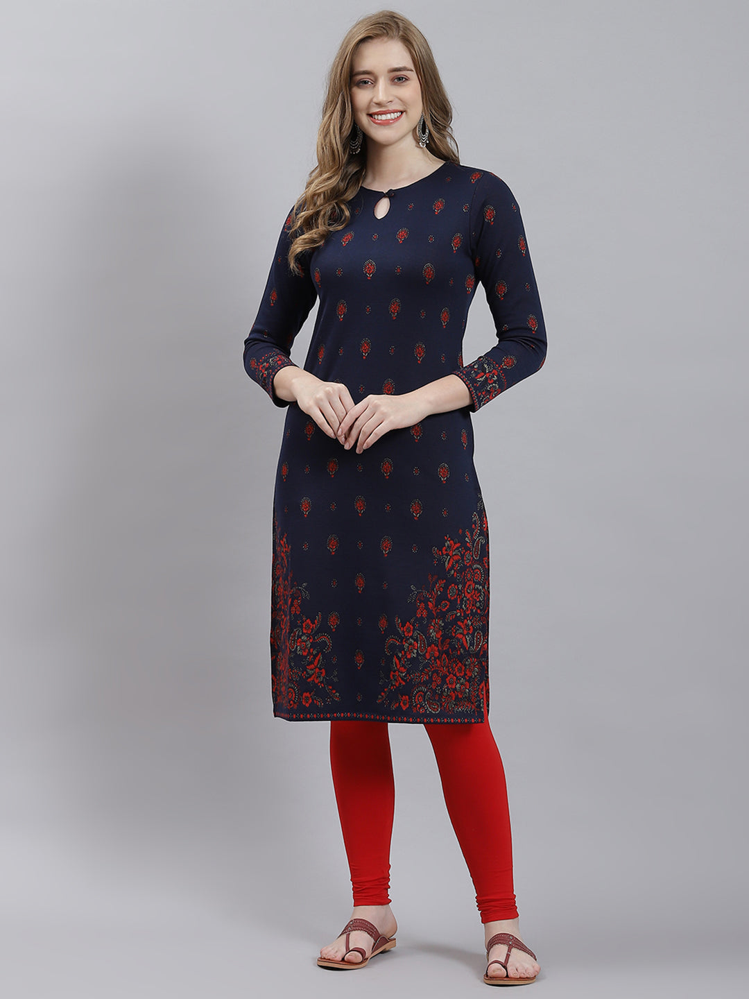 Women Navy Blue Self Kurti