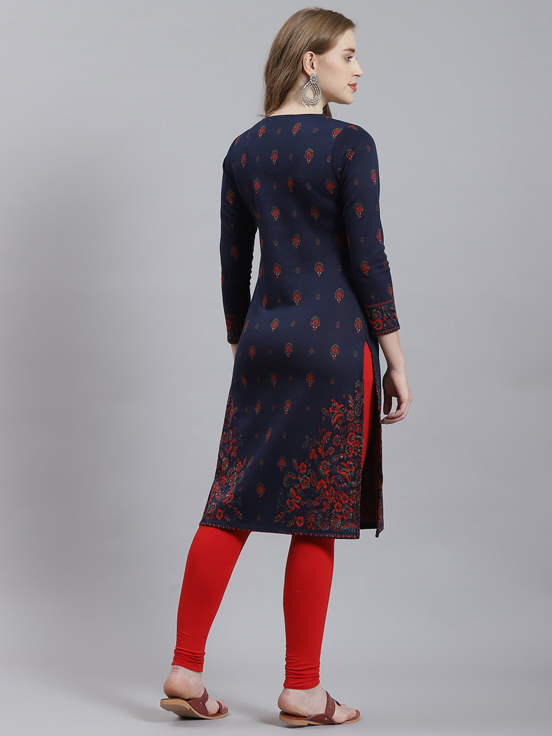 Women Navy Blue Self Kurti