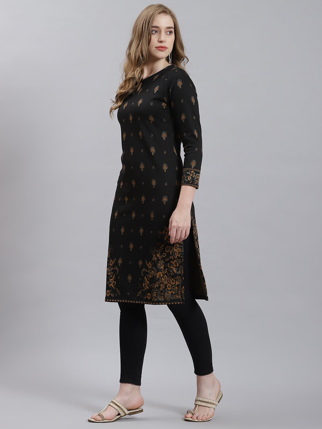 Women Black Self Kurti