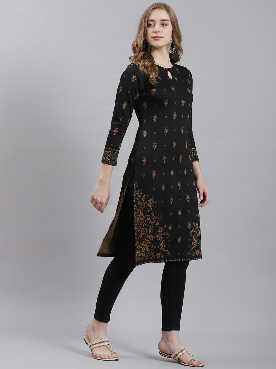 Women Black Self Kurti