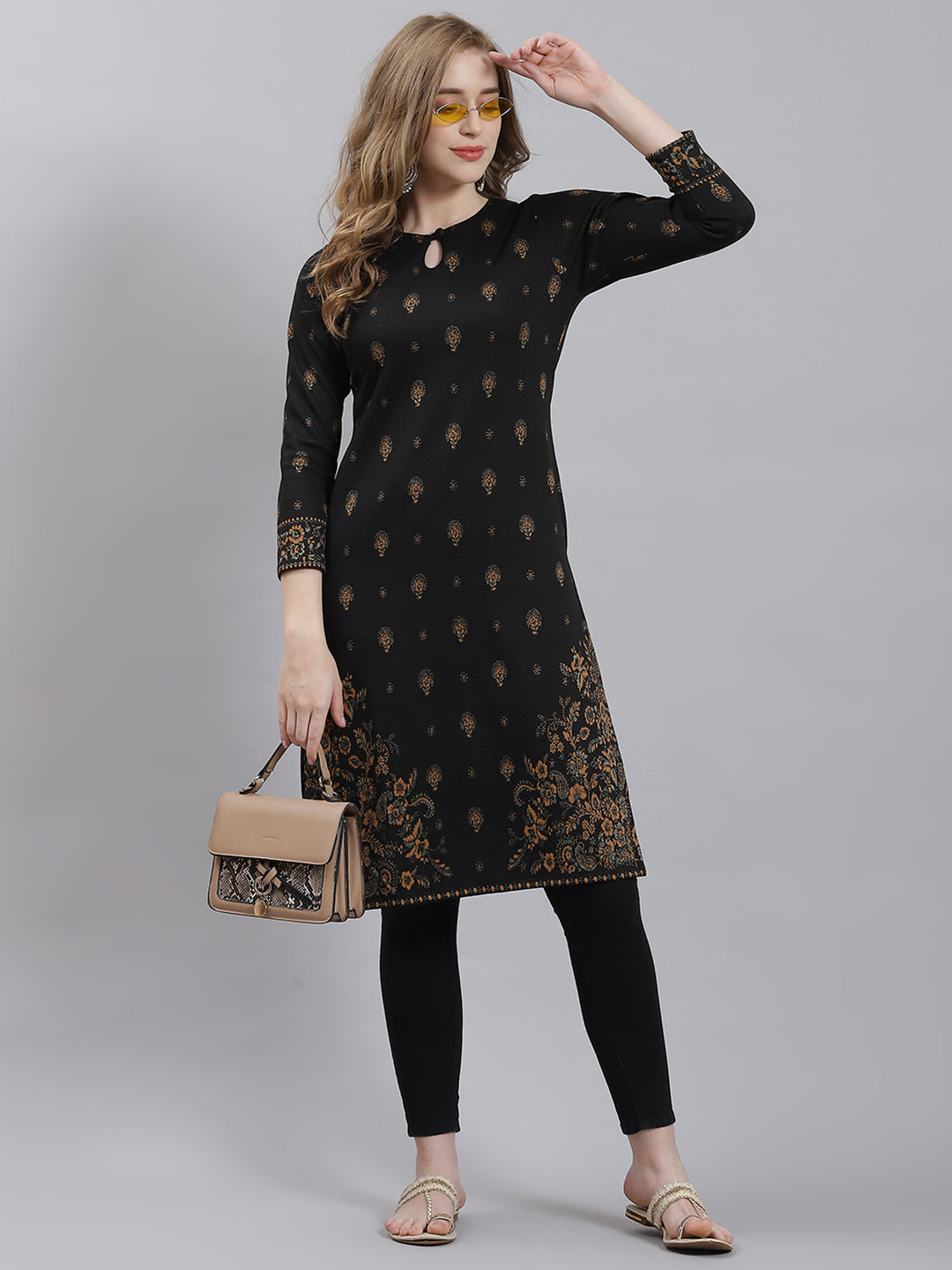 Women Black Self Kurti
