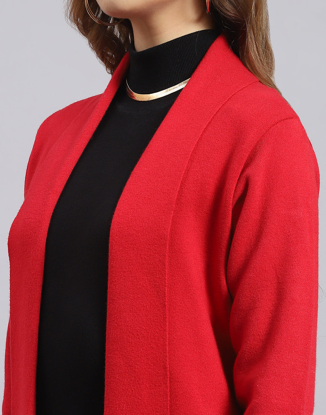 Women Red Self Design V Neck Full Sleeve Cardigan
