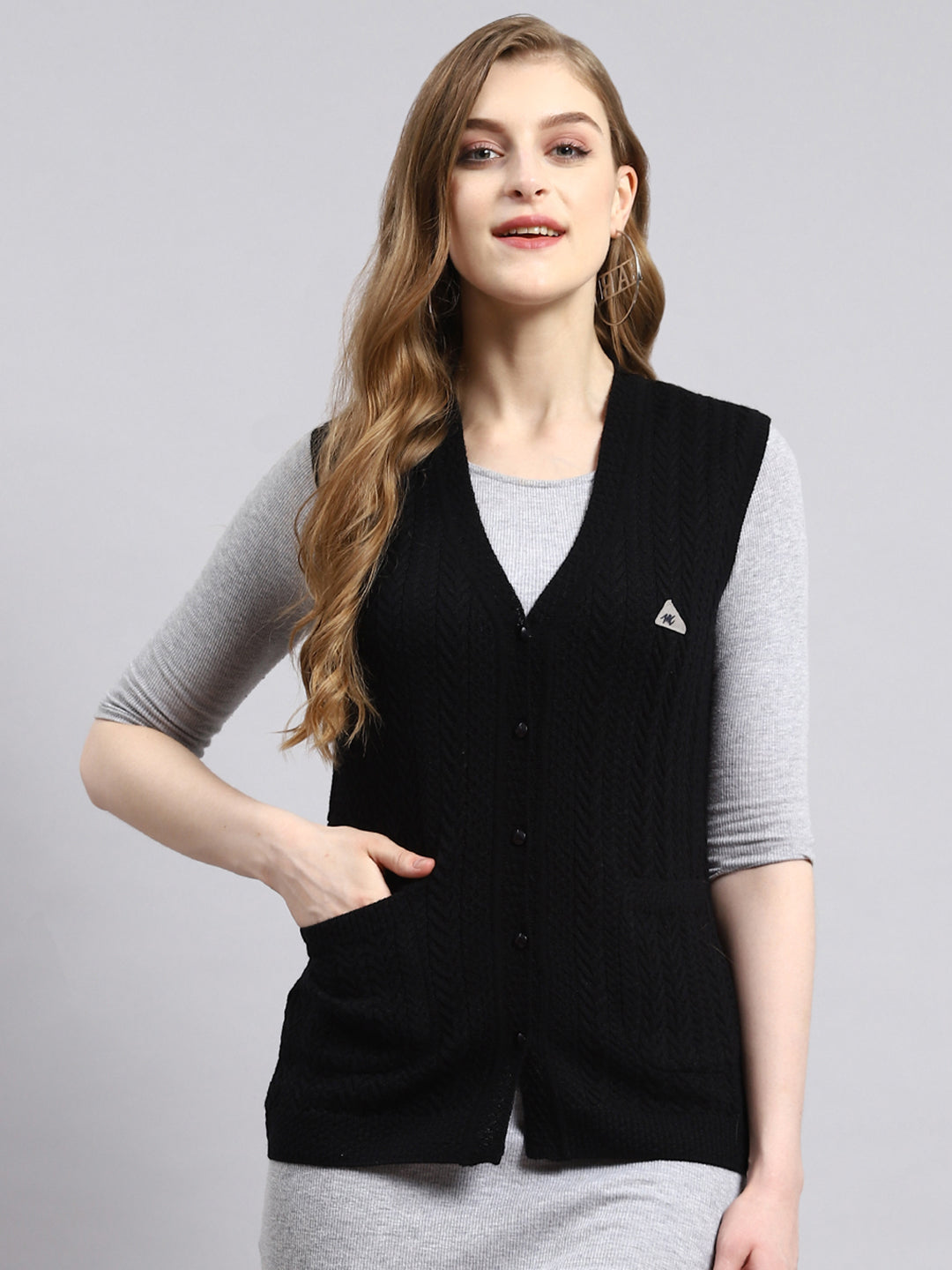 Women Black Self Cardigan