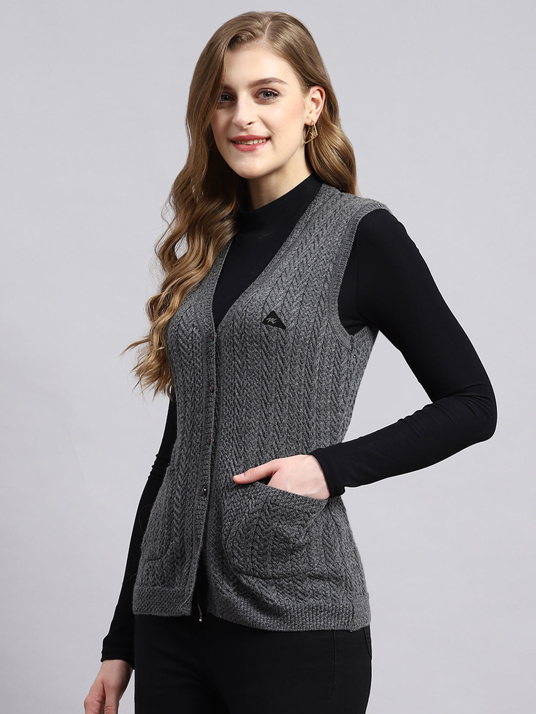 Women Grey Self Cardigan