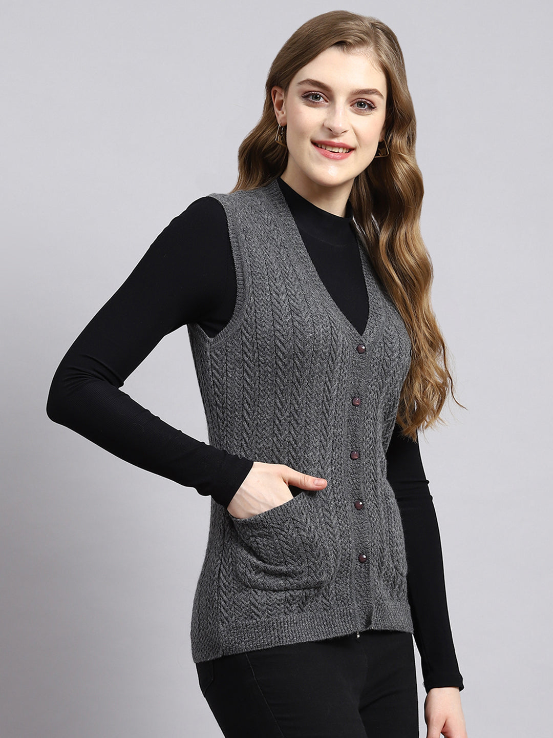 Women Grey Self Cardigan