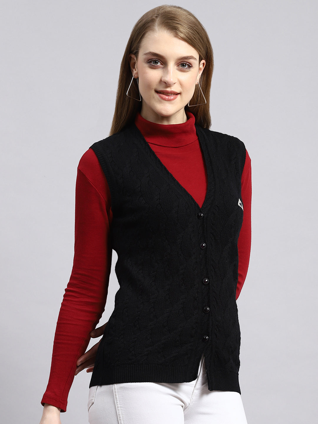 Women Black Self Cardigan