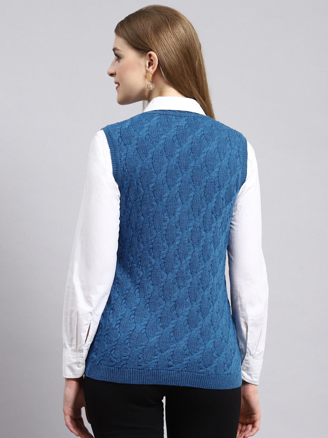 Women Blue Self Cardigan