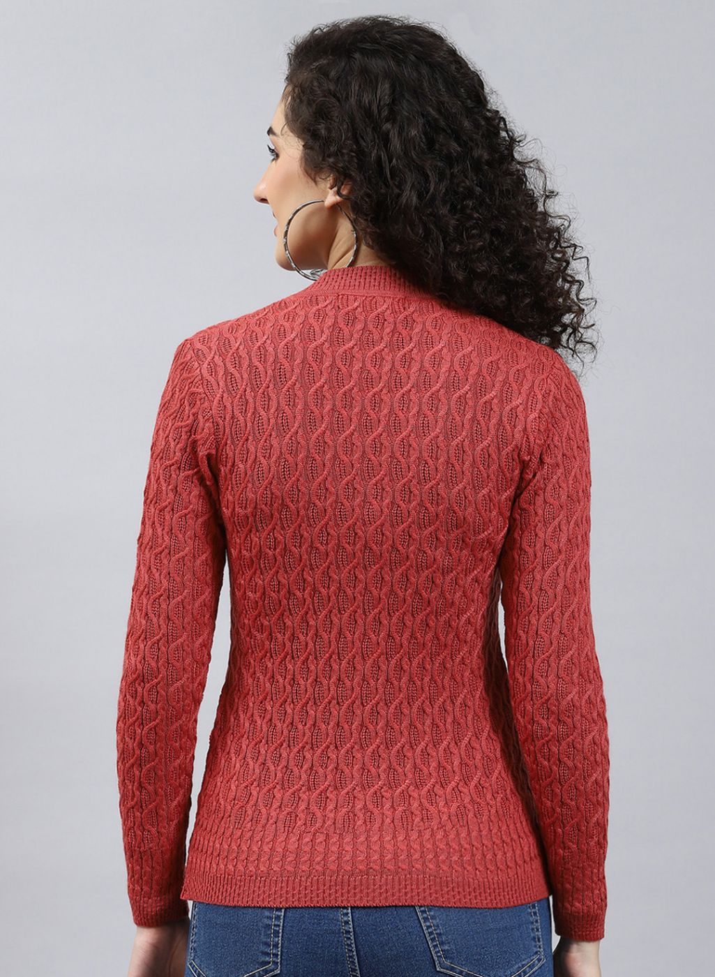 Women Red Self Design Wool blend Cardigan