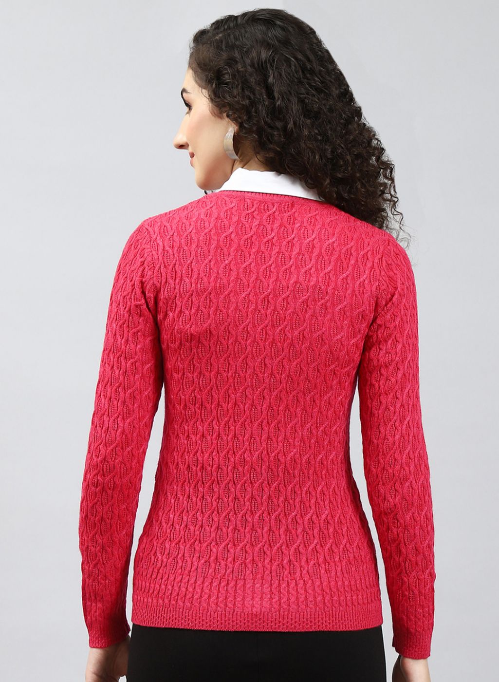Women Red Self Design Wool blend Cardigan