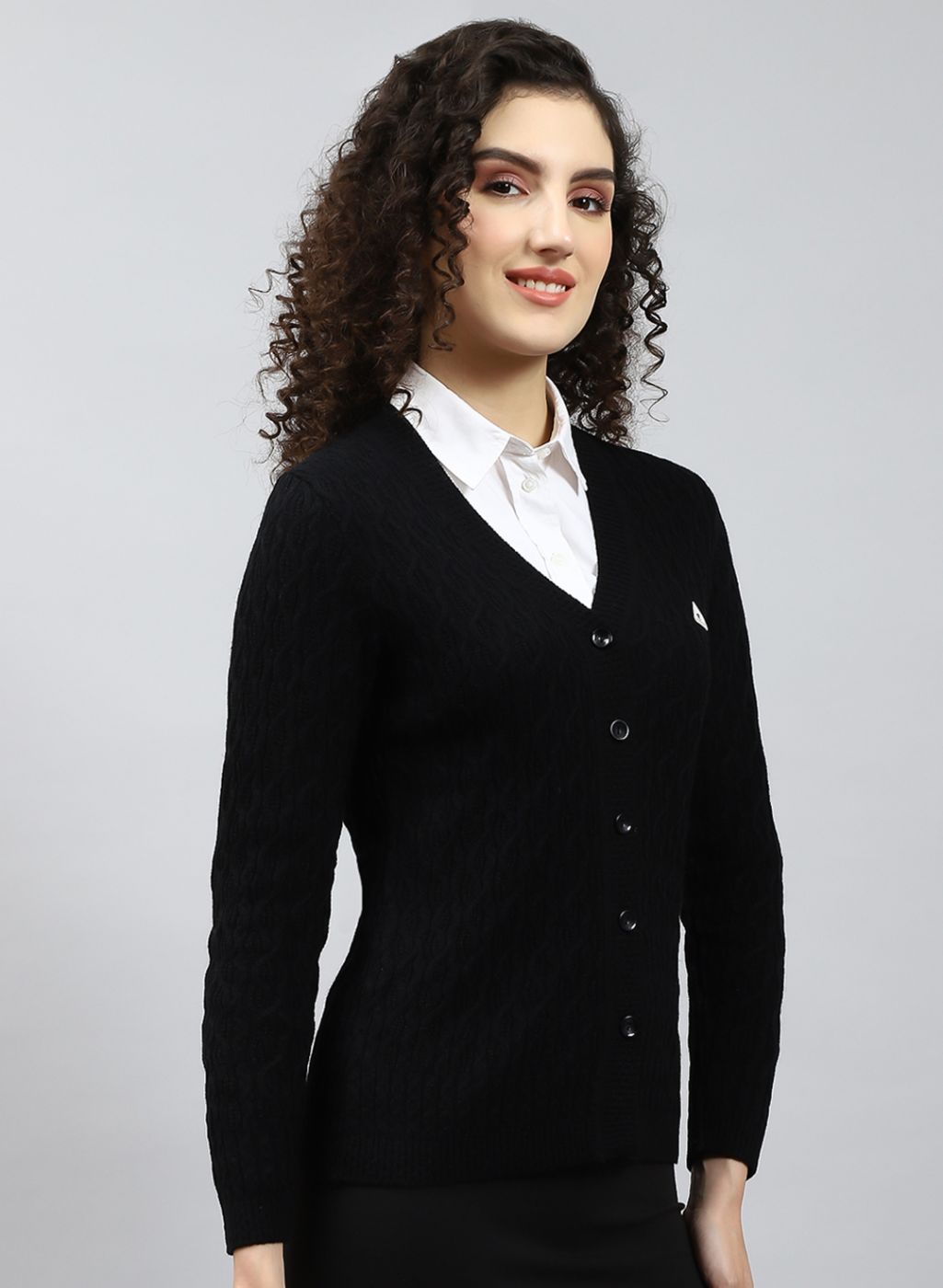 Women Black Self Design Wool blend Cardigan
