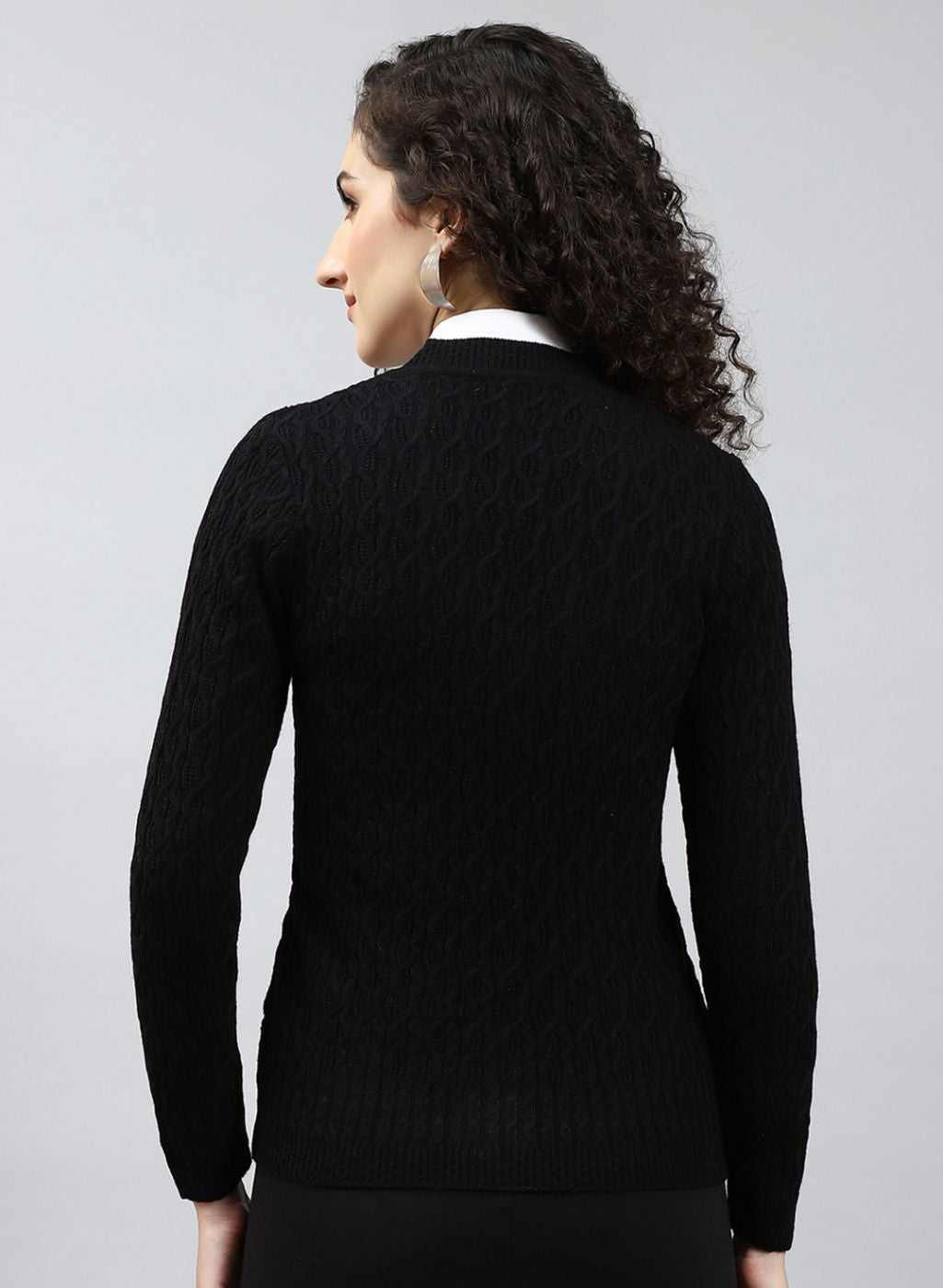 Women Black Self Design Wool blend Cardigan