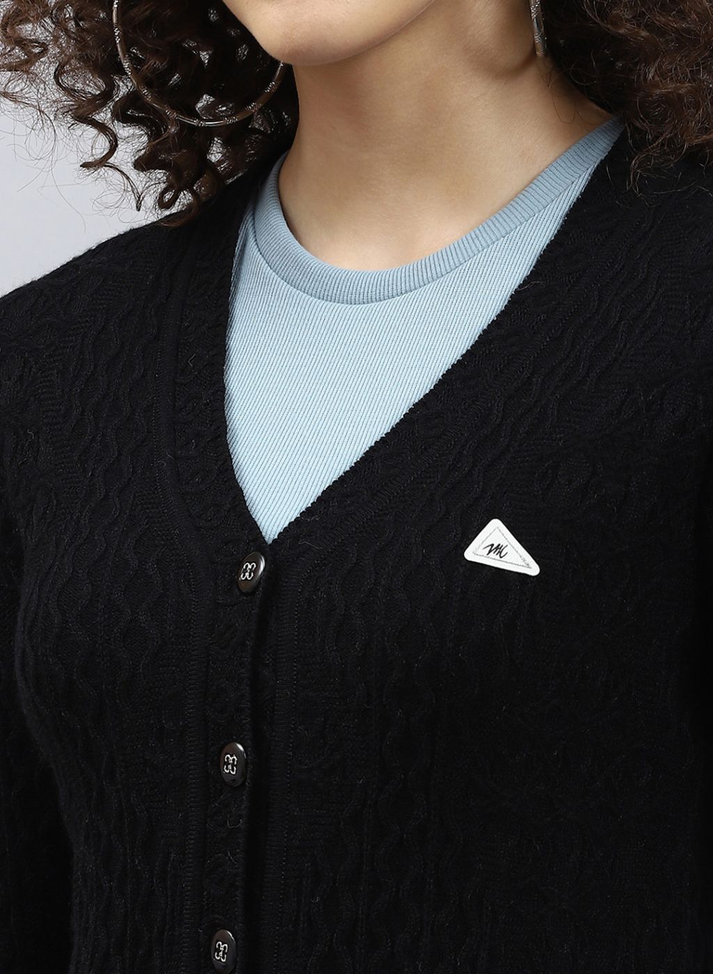 Women Black Self Design Wool blend Cardigan