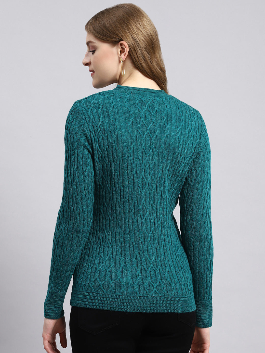 Women Green Self Cardigan