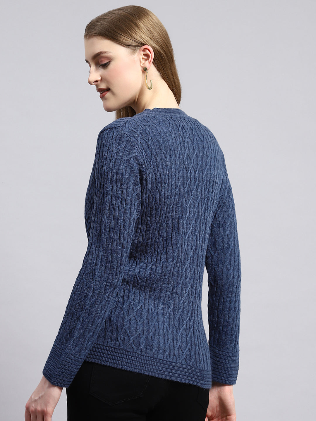 Women Blue Self Cardigan