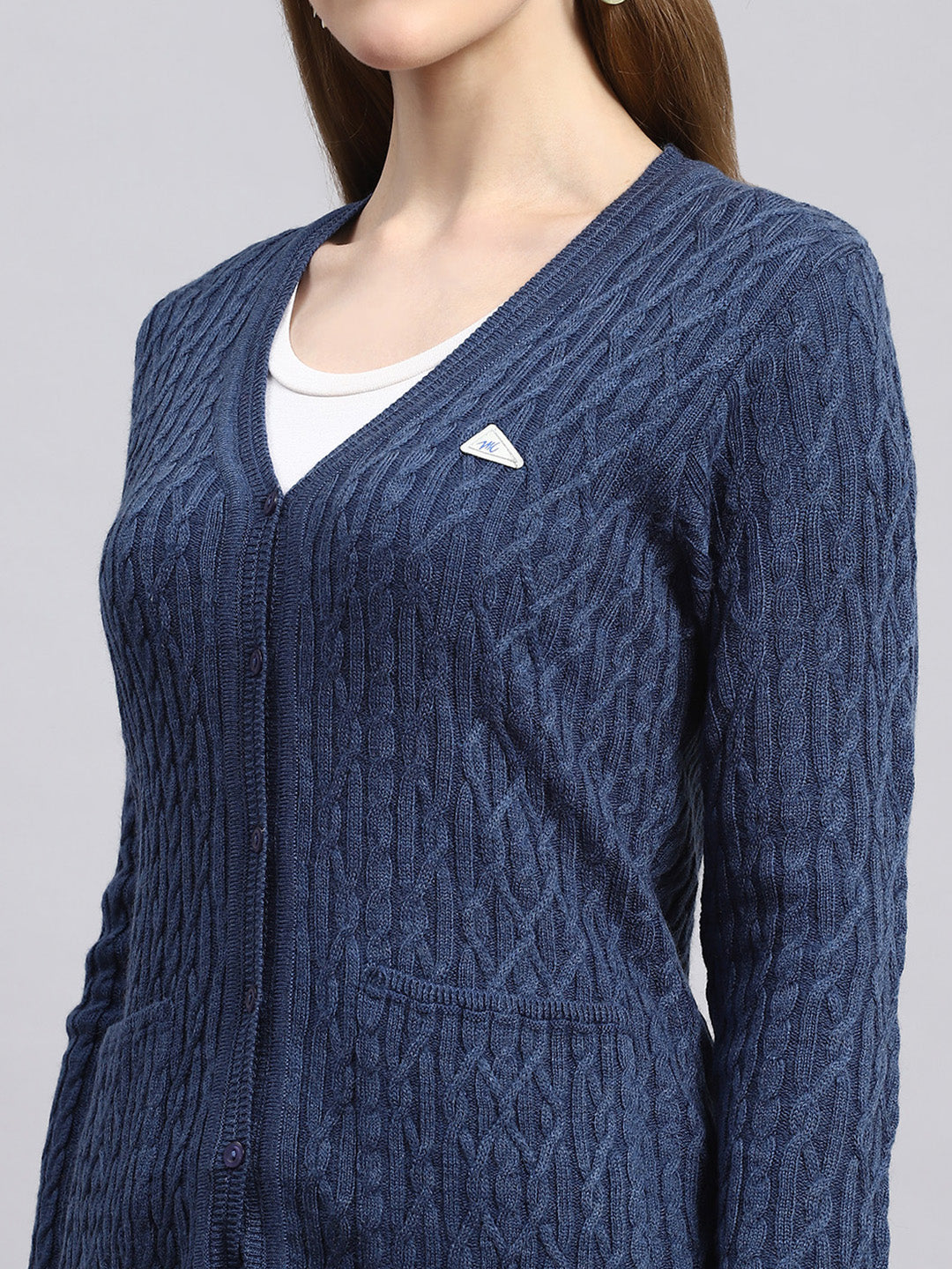 Women Blue Self Cardigan