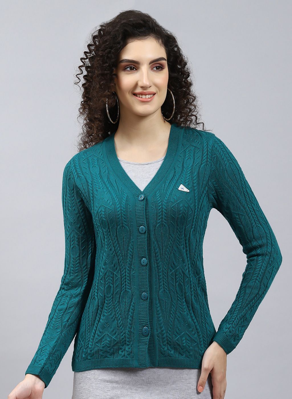 Women Green Self Design Wool blend Cardigan