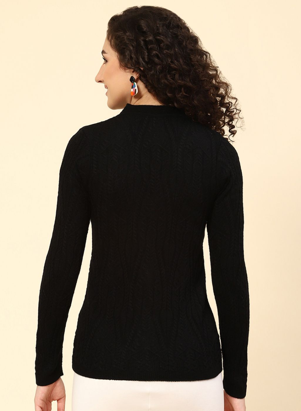 Women Black Self Design Wool blend Cardigan