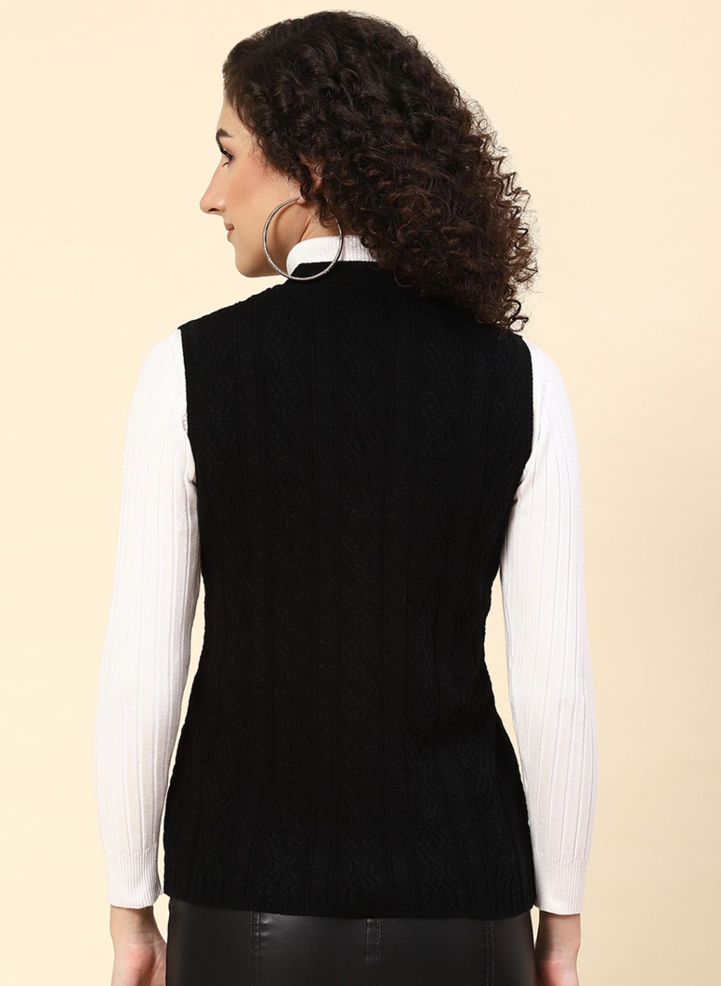 Women Black Self Design Wool blend Cardigan