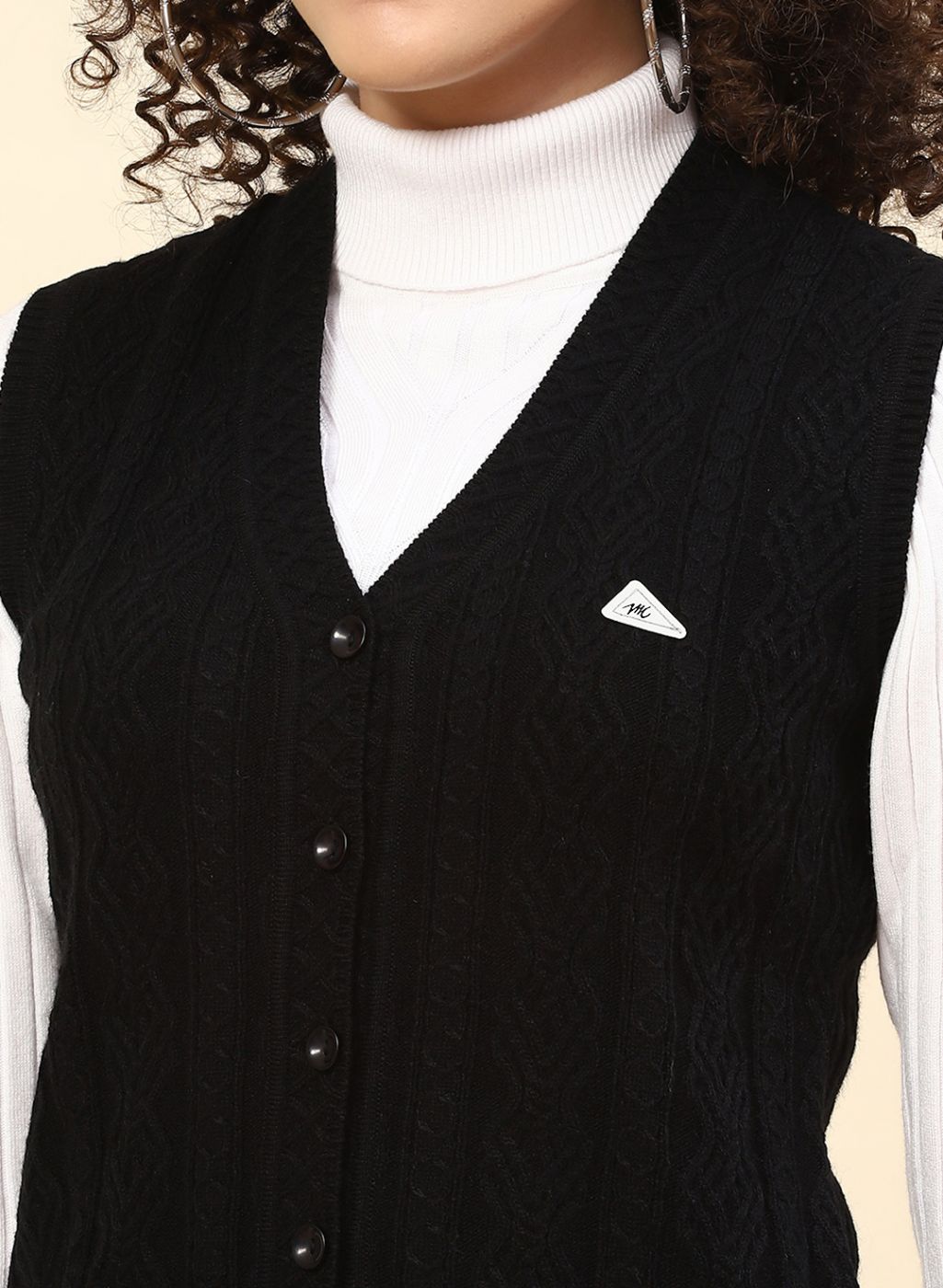 Women Black Self Design Wool blend Cardigan