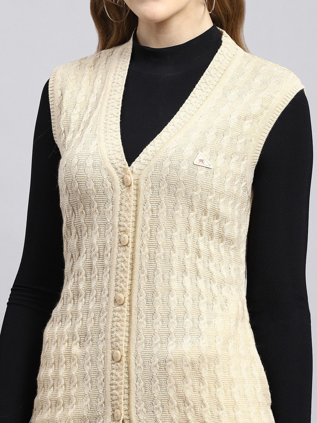 Women Beige Self Cardigan