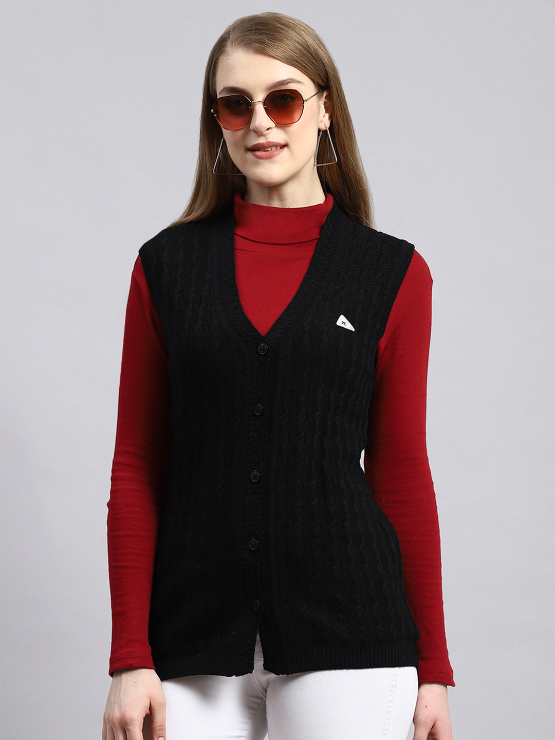 Women Black Self Cardigan