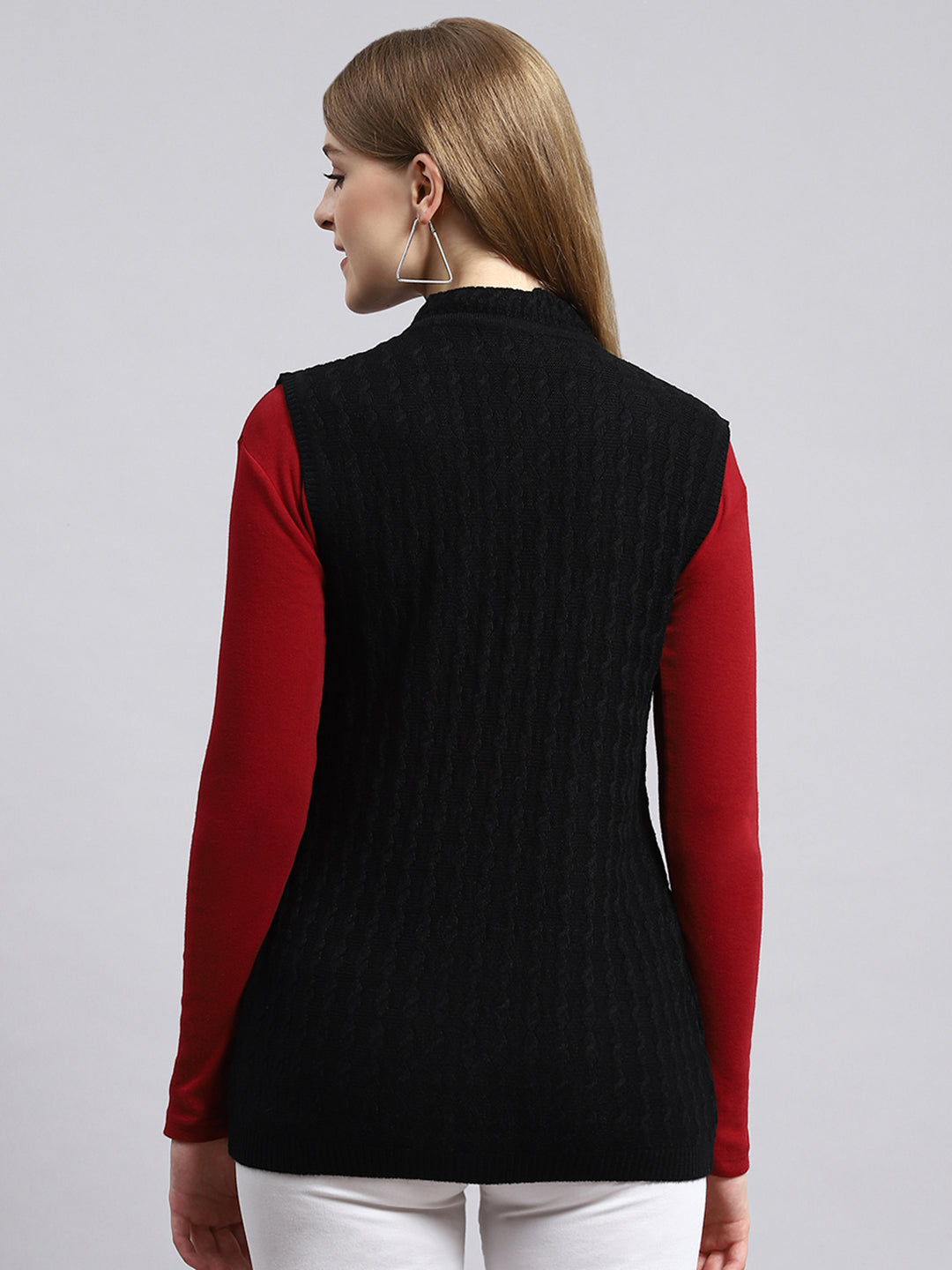 Women Black Self Cardigan