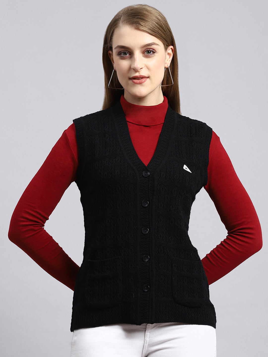 Women Black Self Cardigan