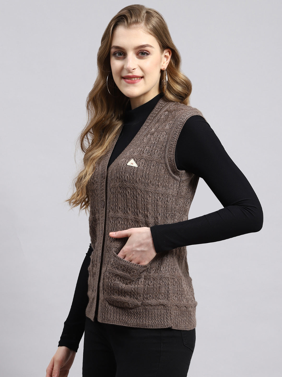 Women Beige Self Cardigan