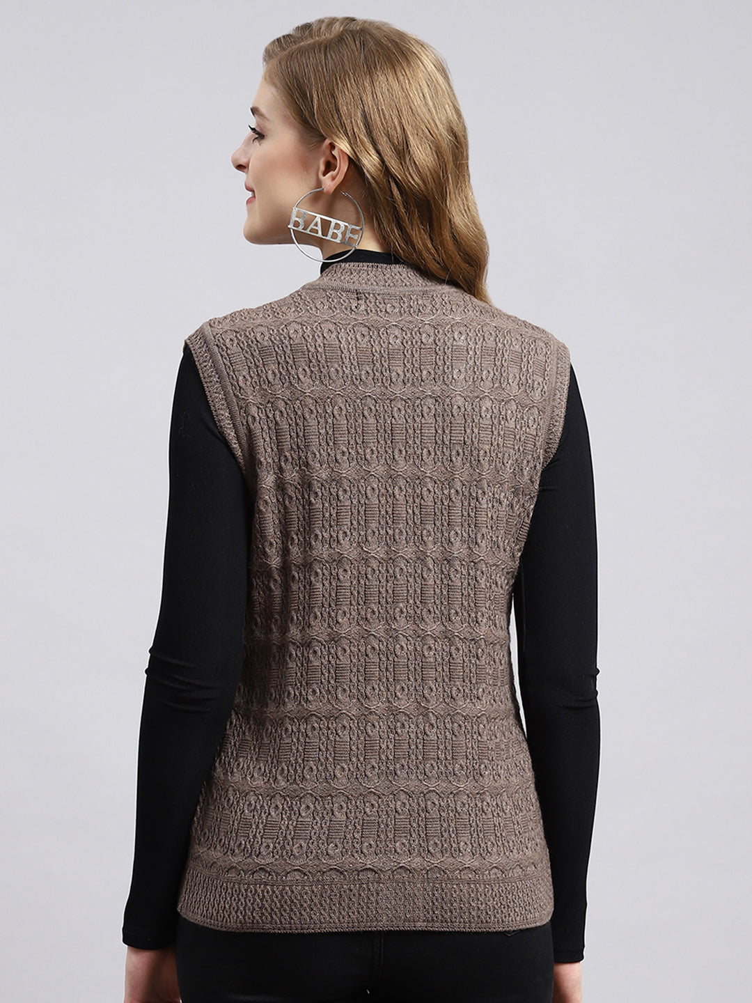 Women Beige Self Cardigan