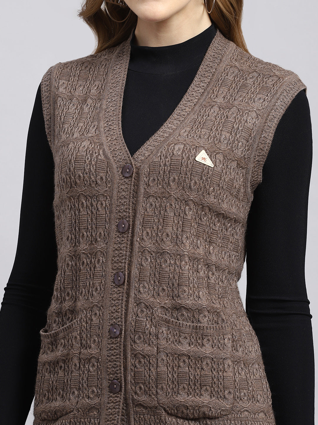Women Beige Self Cardigan