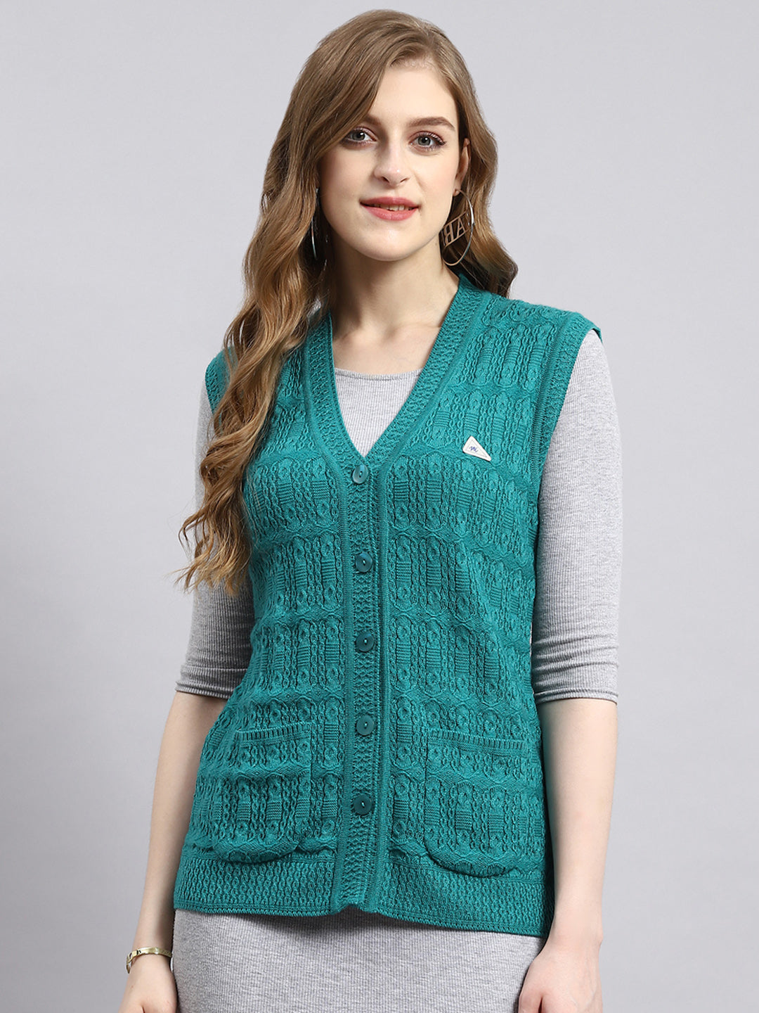 Women Green Self Cardigan