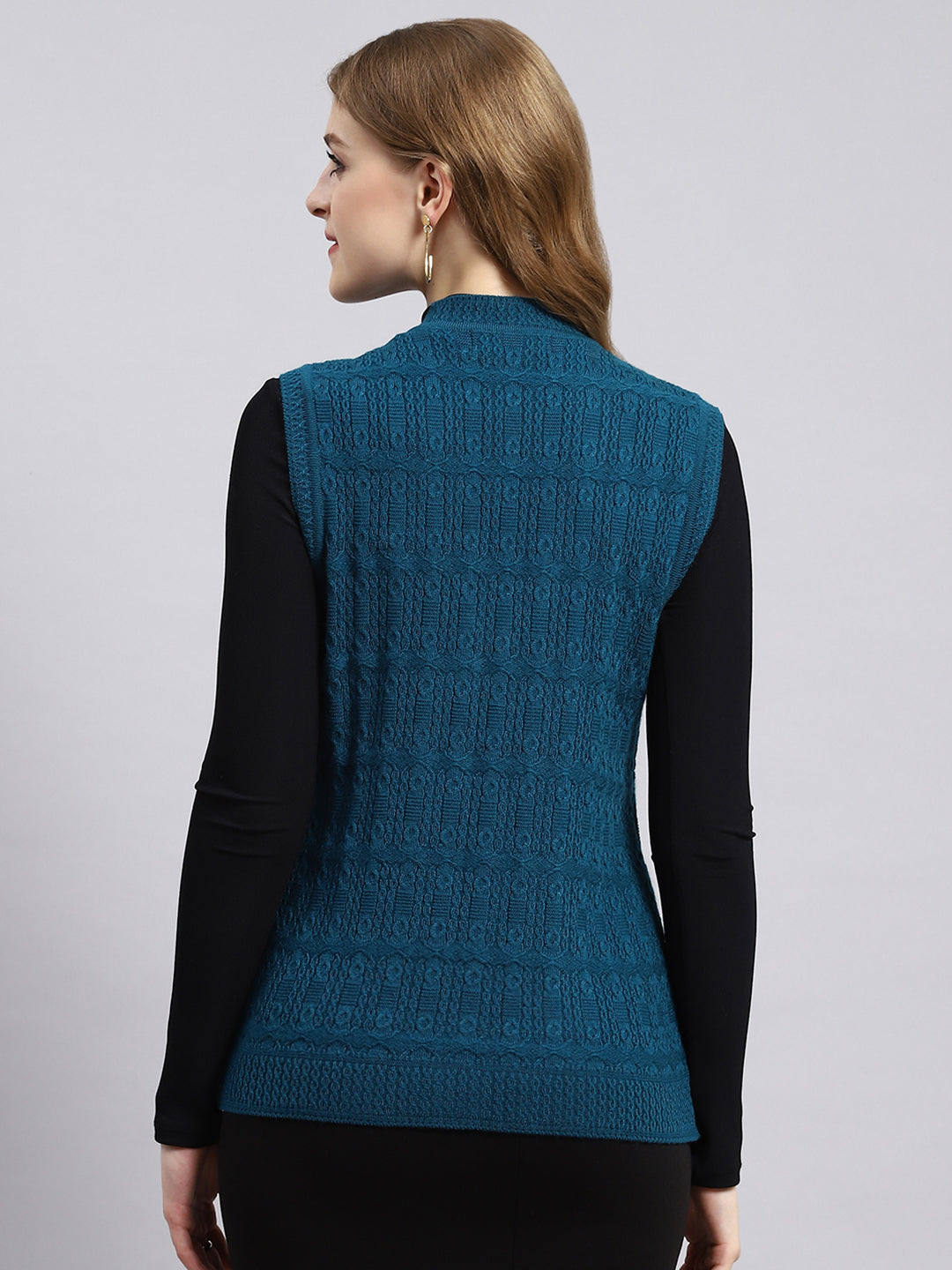 Women Blue Self Cardigan