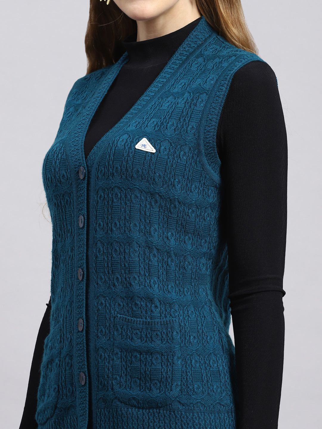 Women Blue Self Cardigan