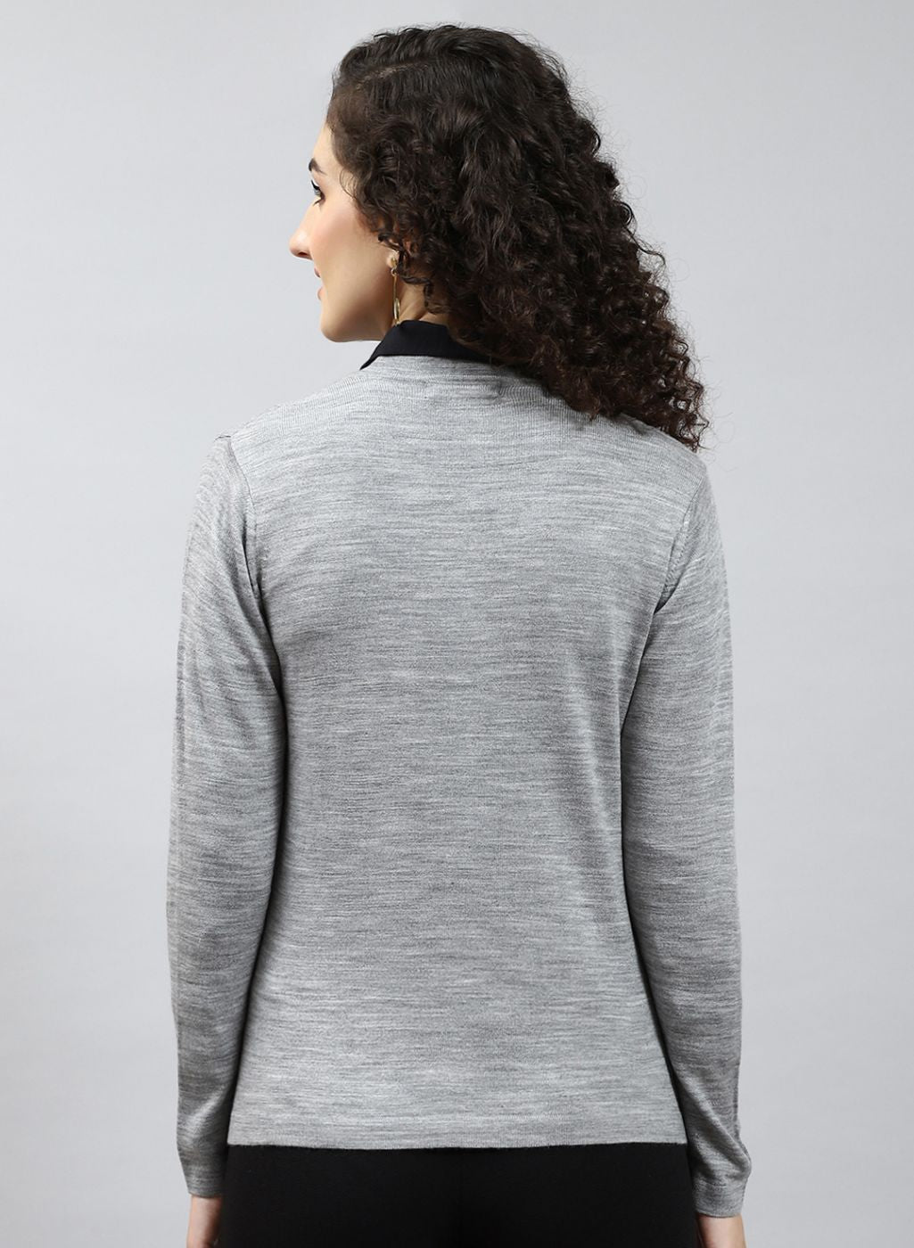 Women Grey Self Design Wool blend Cardigan