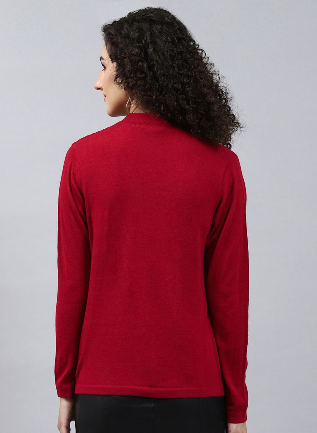 Women Red Self Design Wool blend Cardigan