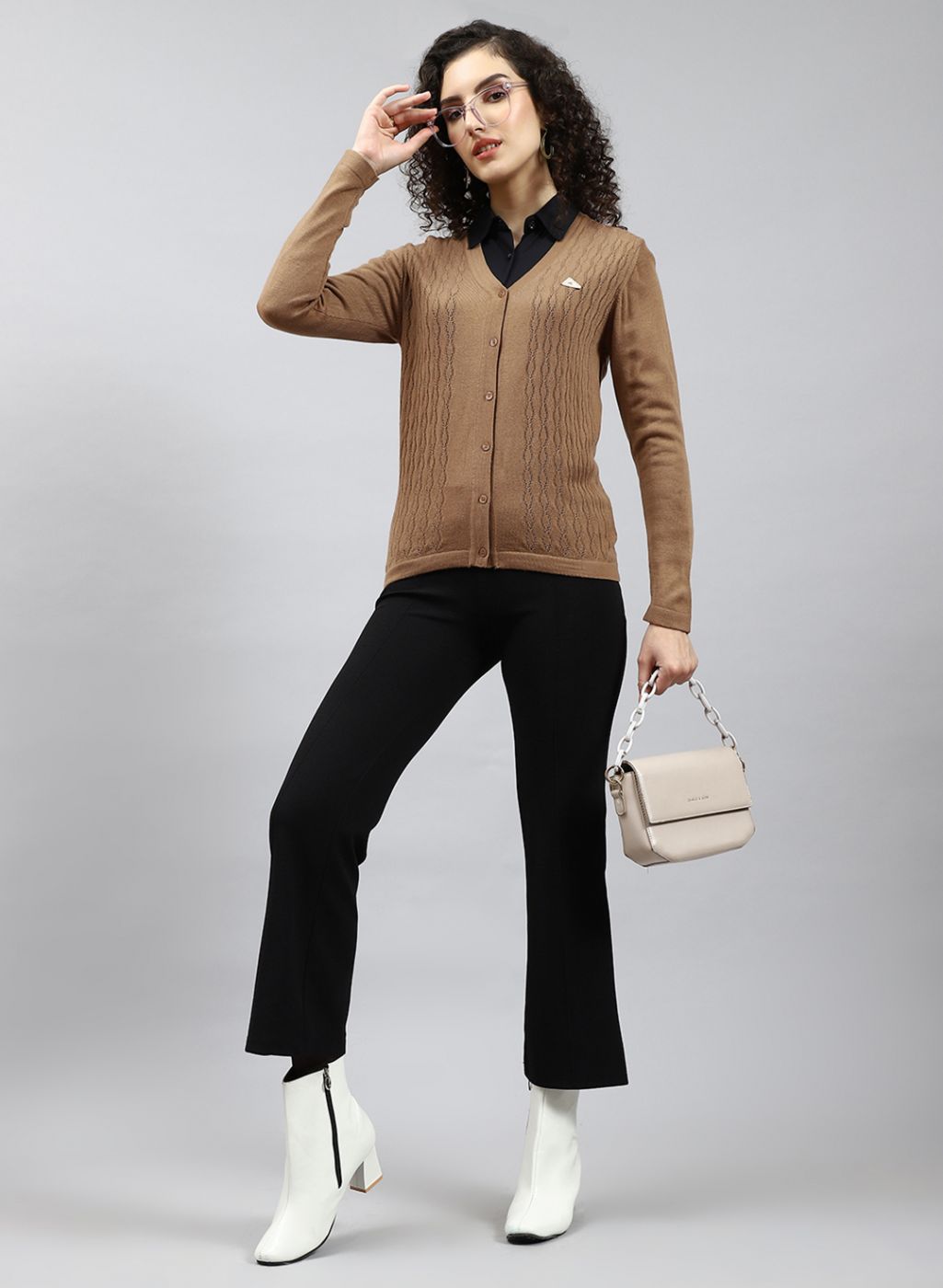 Women Yellow Self Design Wool blend Cardigan