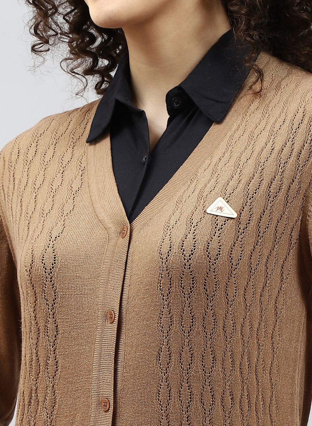 Women Yellow Self Design Wool blend Cardigan