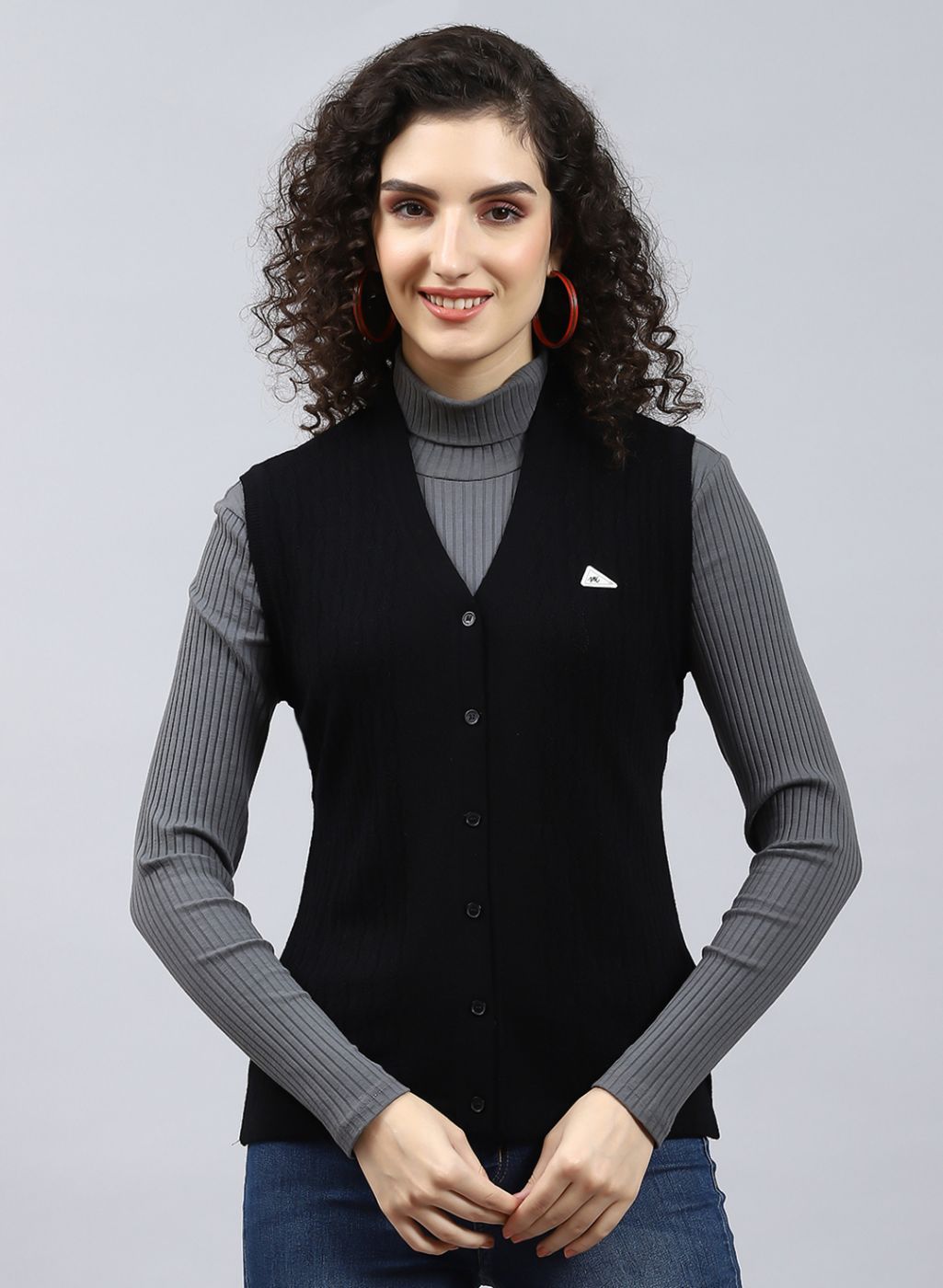 Women Black Self Design Wool blend Cardigan