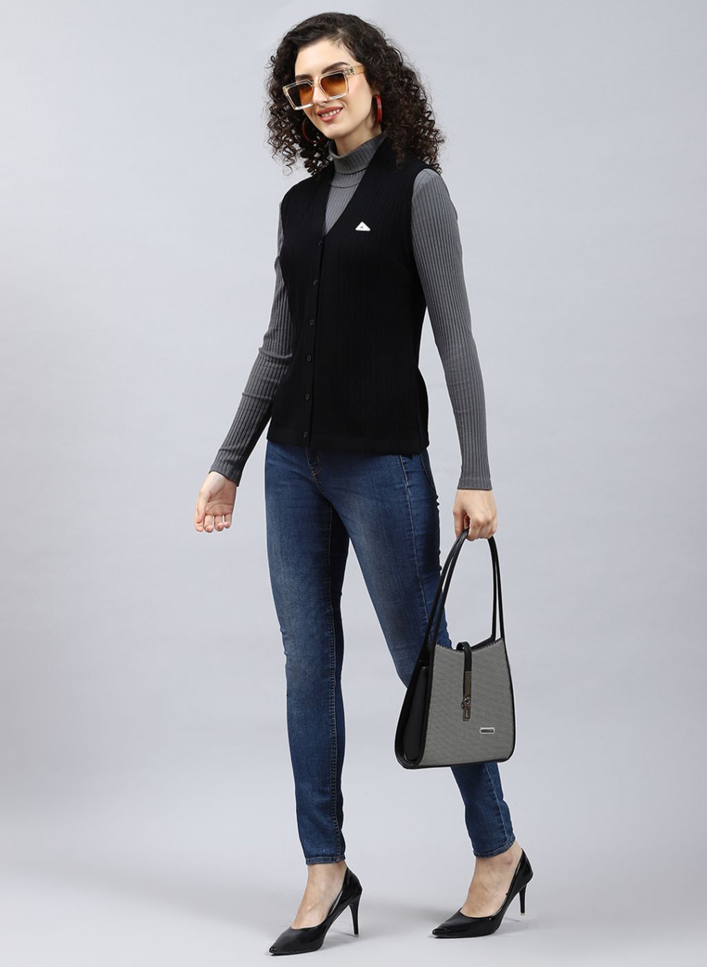 Women Black Self Design Wool blend Cardigan