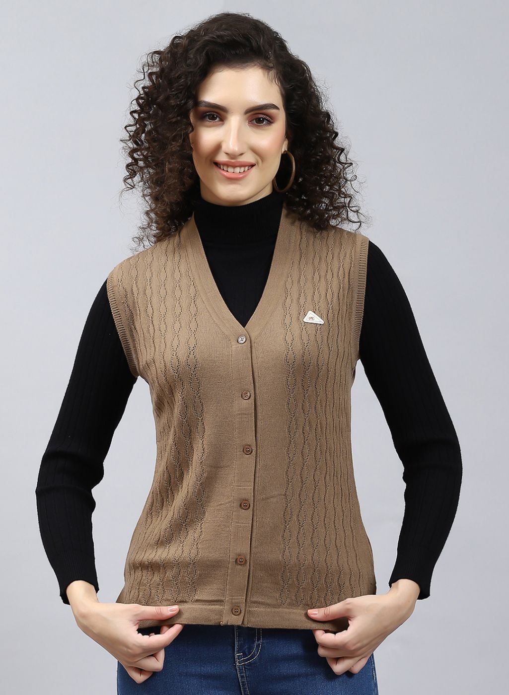 Women Yellow Self Design Wool blend Cardigan