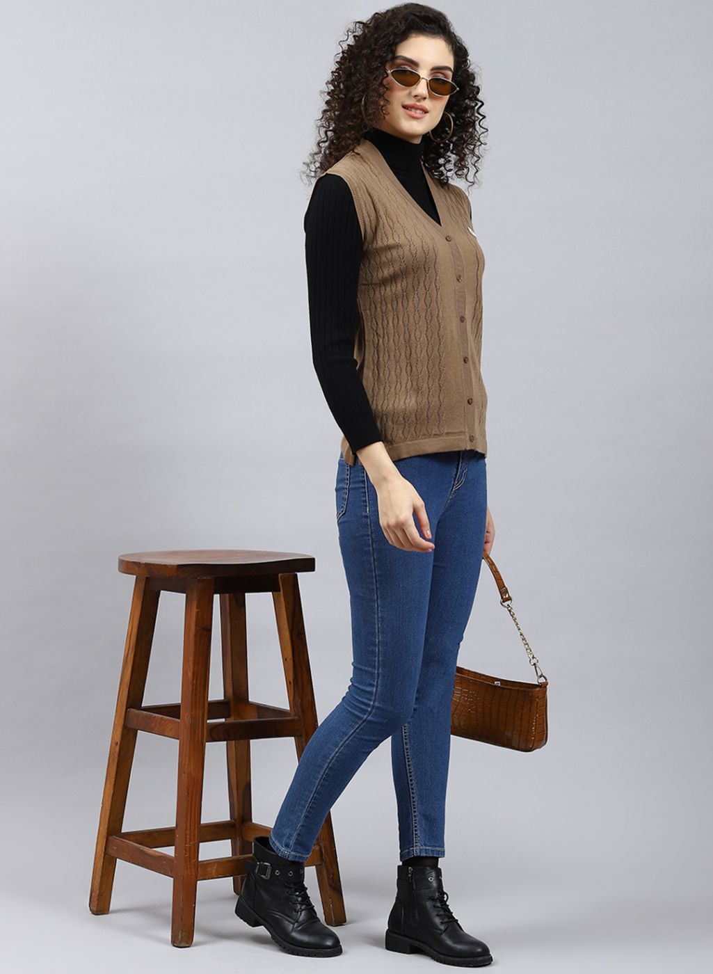 Women Yellow Self Design Wool blend Cardigan