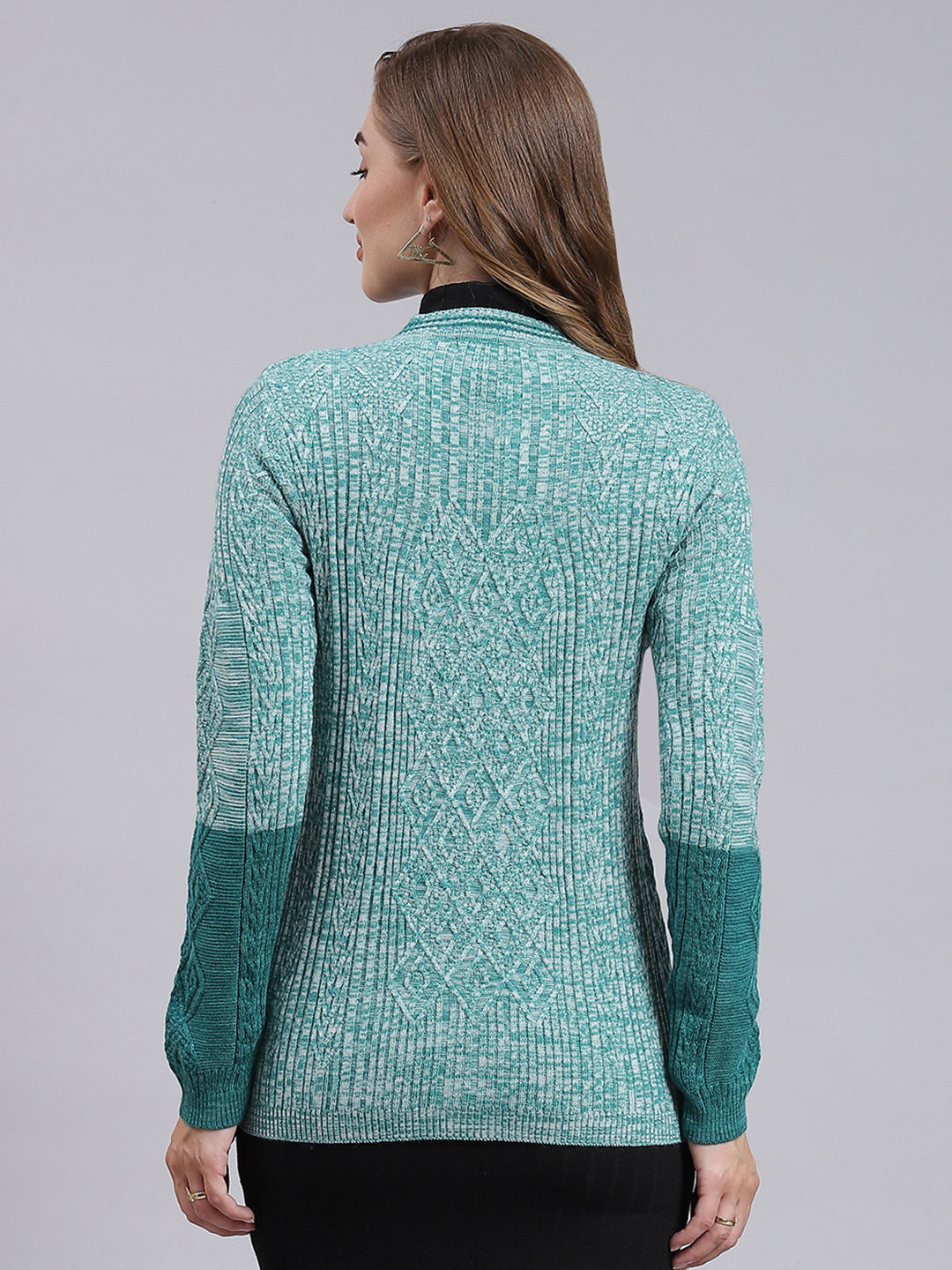 Women Green Jaquard Wool blend Cardigan