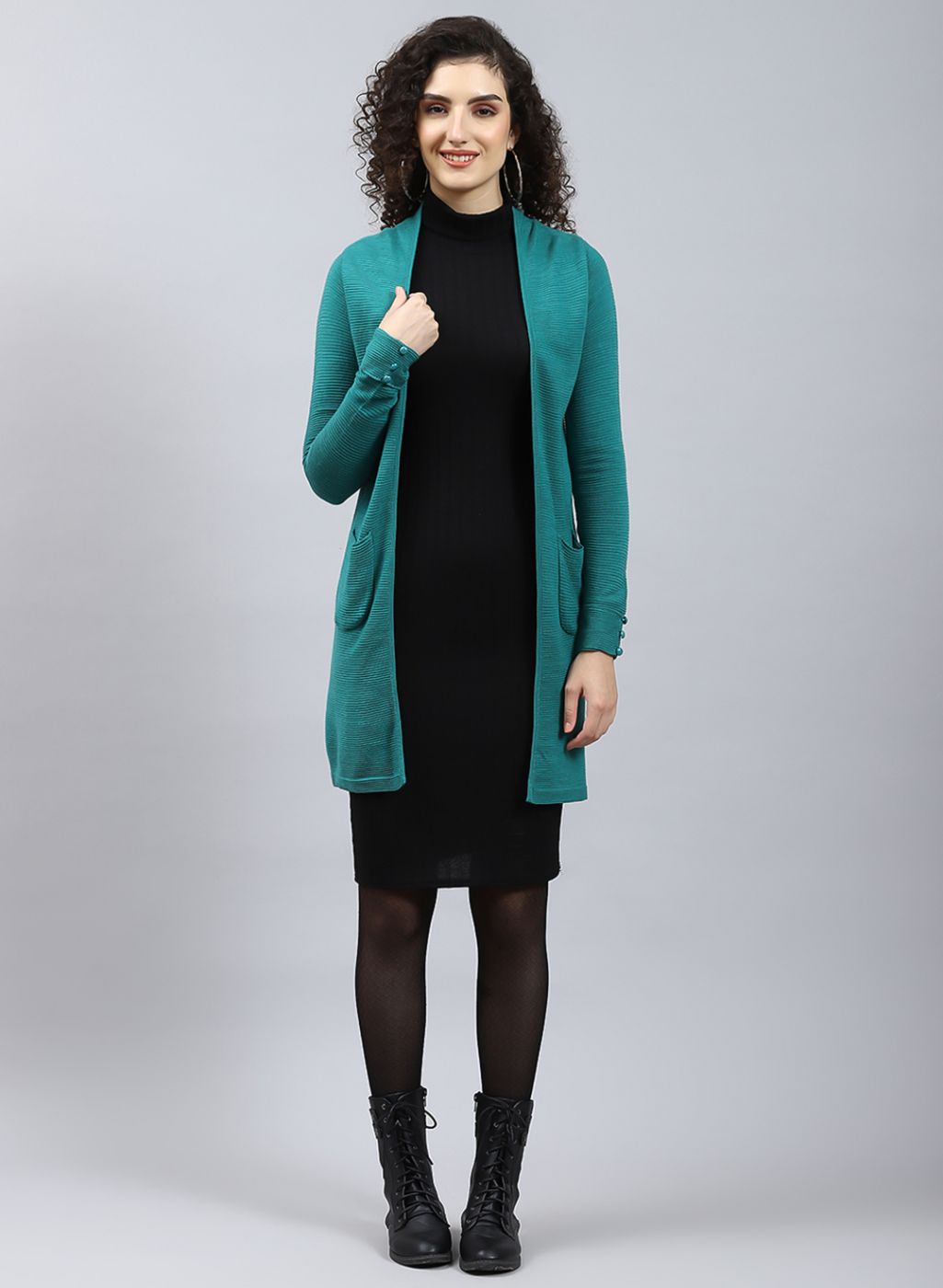 Women Green Self Design Wool blend Cardigan