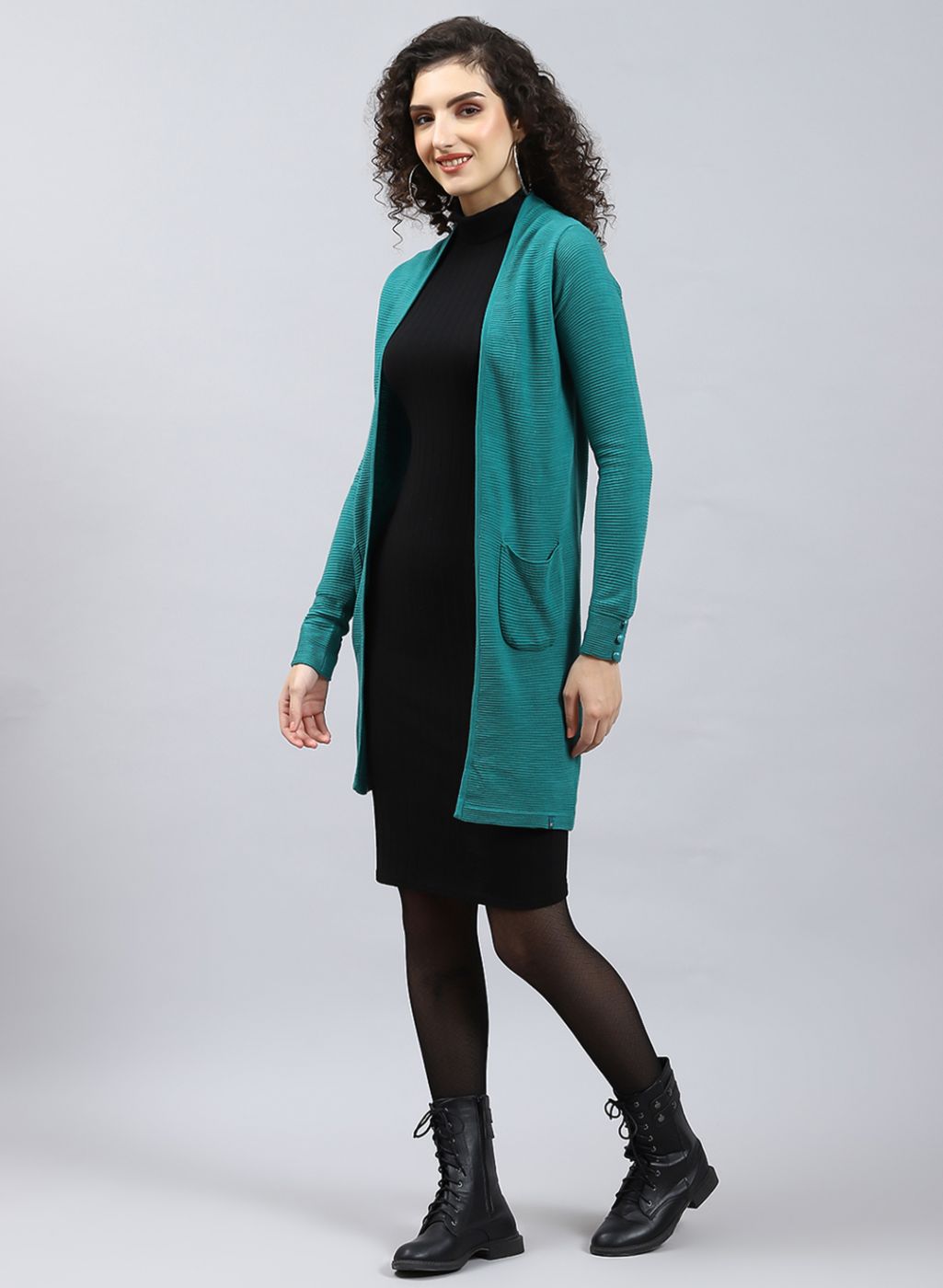 Women Green Self Design Wool blend Cardigan