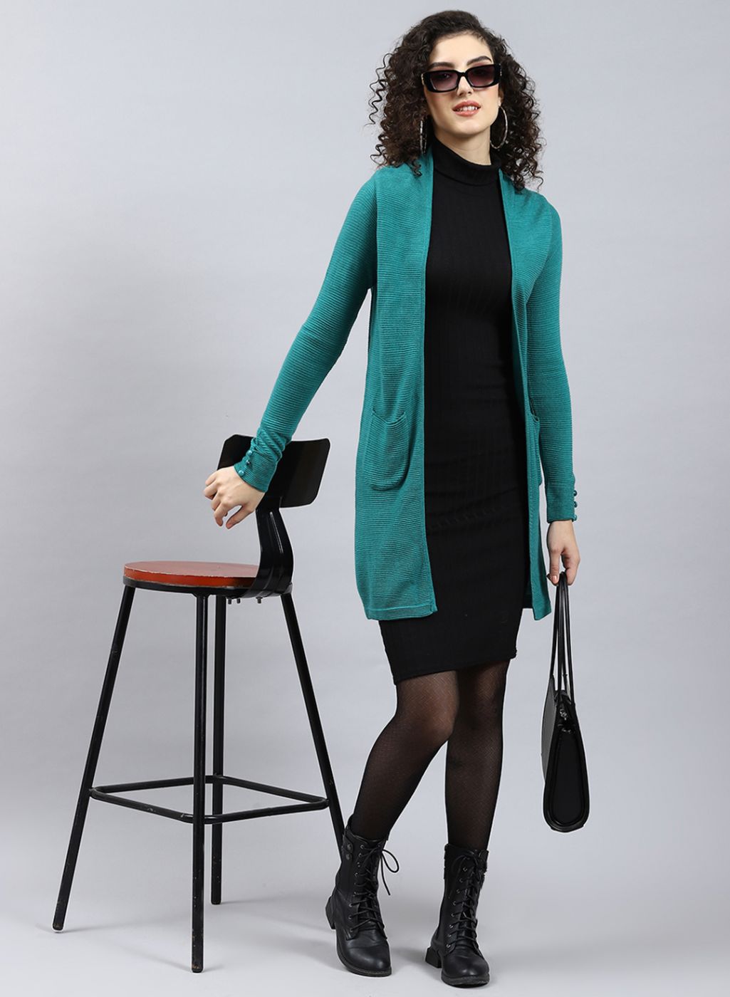 Women Green Self Design Wool blend Cardigan